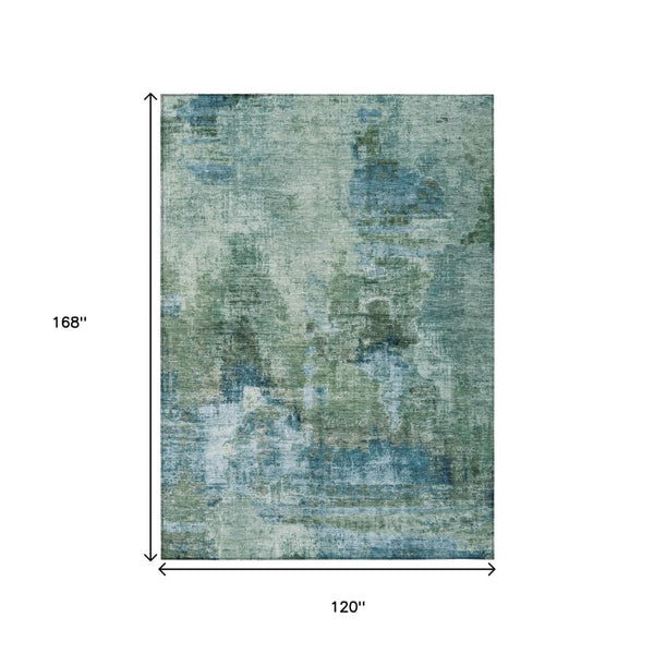 HomeRoots 10' Teal Blue & Gray Abstract Area Rug - Stylish, Washable, Indoor/Outdoor, Durable & Easy to Clean 658344