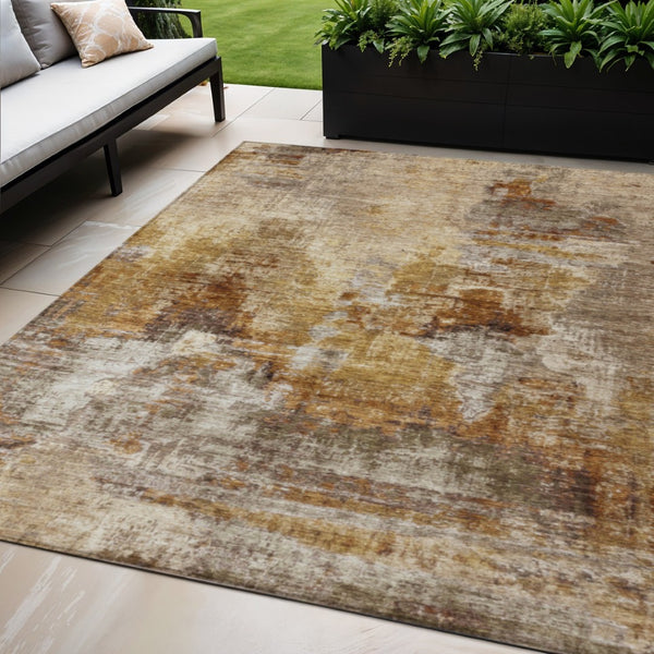 HomeRoots 5' Abstract Washable Indoor Outdoor Area Rug in Walnut and Beige - Stylish, Durable, Easy Care! 658346