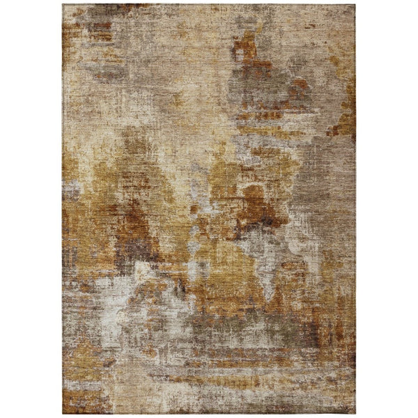 HomeRoots 5' Abstract Washable Indoor Outdoor Area Rug in Walnut and Beige - Stylish, Durable, Easy Care! 658346