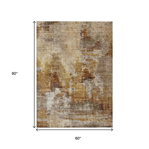 HomeRoots 5' Abstract Washable Indoor Outdoor Area Rug in Walnut and Beige - Stylish, Durable, Easy Care! 658346
