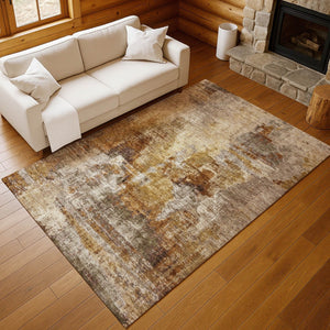 HomeRoots 5' Abstract Washable Indoor Outdoor Area Rug in Walnut and Beige - Stylish, Durable, Easy Care! 658346