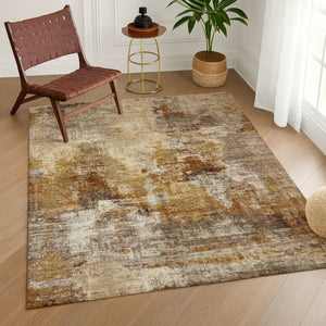 HomeRoots 5' Abstract Washable Indoor Outdoor Area Rug in Walnut and Beige - Stylish, Durable, Easy Care! 658346