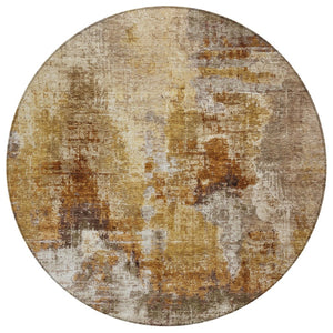 HomeRoots 8' Contemporary Walnut and Beige Round Abstract Washable Area Rug for Indoor/Outdoor Spaces 658347