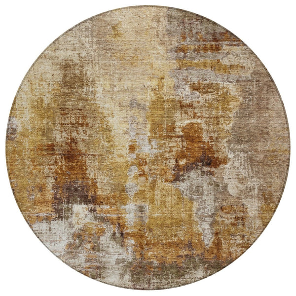 HomeRoots 8' Contemporary Walnut and Beige Round Abstract Washable Area Rug for Indoor/Outdoor Spaces 658347