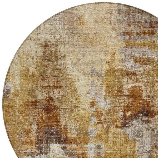 HomeRoots 8' Contemporary Walnut and Beige Round Abstract Washable Area Rug for Indoor/Outdoor Spaces 658347