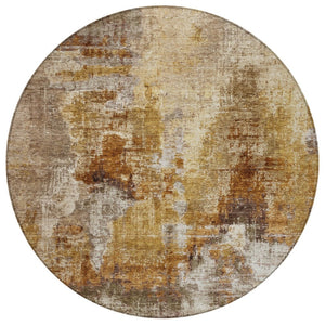 HomeRoots 8' Contemporary Walnut and Beige Round Abstract Washable Area Rug for Indoor/Outdoor Spaces 658347