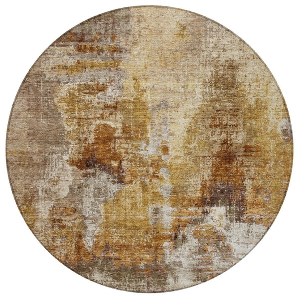 HomeRoots 8' Contemporary Walnut and Beige Round Abstract Washable Area Rug for Indoor/Outdoor Spaces 658347