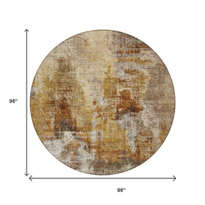 HomeRoots 8' Contemporary Walnut and Beige Round Abstract Washable Area Rug for Indoor/Outdoor Spaces 658347