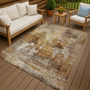 HomeRoots 8' X 10' Stylish Walnut and Beige Abstract Area Rug - Washable, Stain-Resistant for Indoors & Outdoors 658348