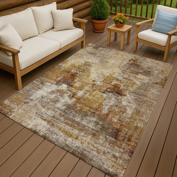 HomeRoots 8' X 10' Stylish Walnut and Beige Abstract Area Rug - Washable, Stain-Resistant for Indoors & Outdoors 658348