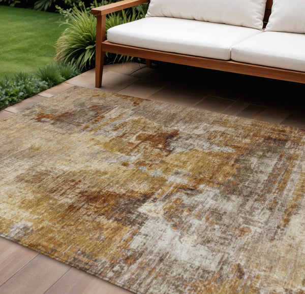 HomeRoots 9' x 12' Stylish Walnut and Beige Abstract Area Rug - Durable, Washable, Perfect for Indoor/Outdoor Use 658349
