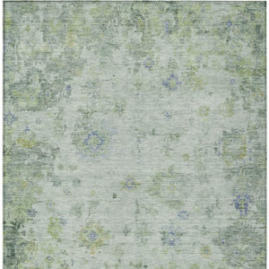 HomeRoots 5' Artichoke Green & Blue Floral Washable Area Rug - Durable, Stylish, Indoor/Outdoor Versatile Design 658352