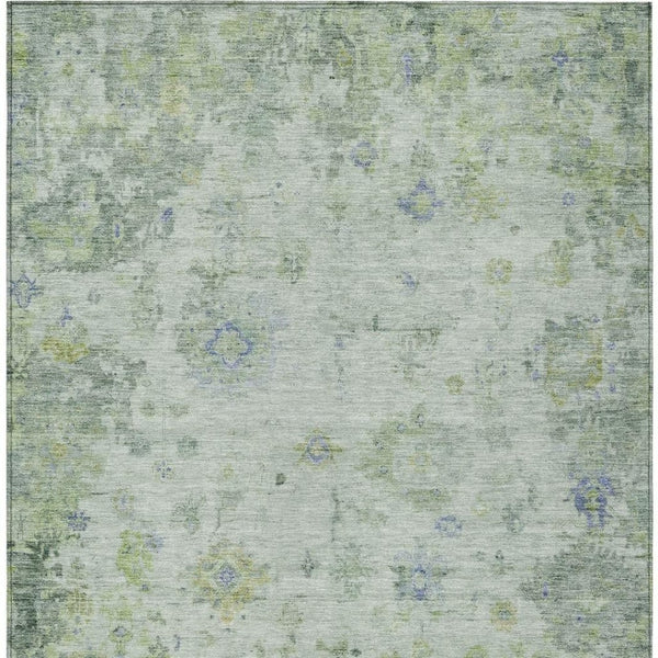 HomeRoots 5' Artichoke Green & Blue Floral Washable Area Rug - Durable, Stylish, Indoor/Outdoor Versatile Design 658352