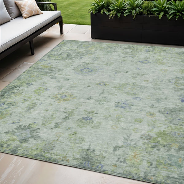 HomeRoots 5' Artichoke Green & Blue Floral Washable Area Rug - Durable, Stylish, Indoor/Outdoor Versatile Design 658352