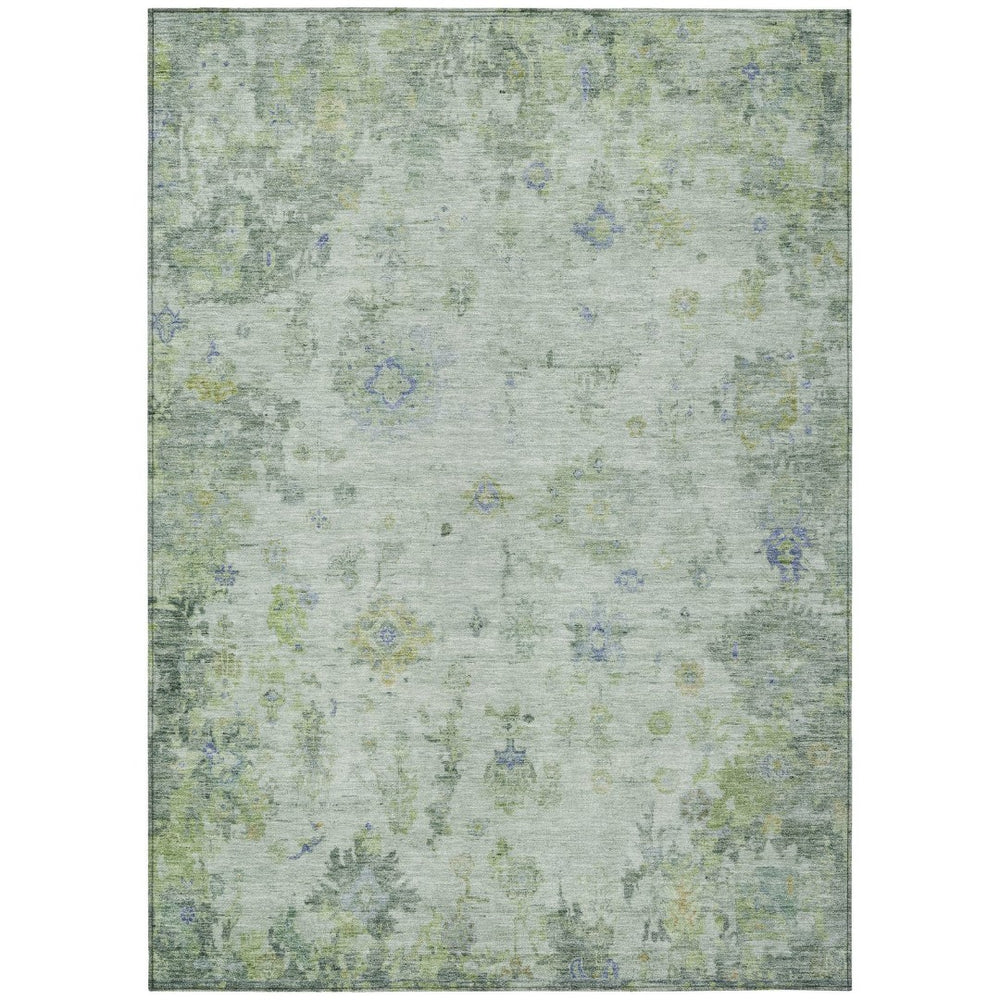 HomeRoots 5' Artichoke Green & Blue Floral Washable Area Rug - Durable, Stylish, Indoor/Outdoor Versatile Design 658352