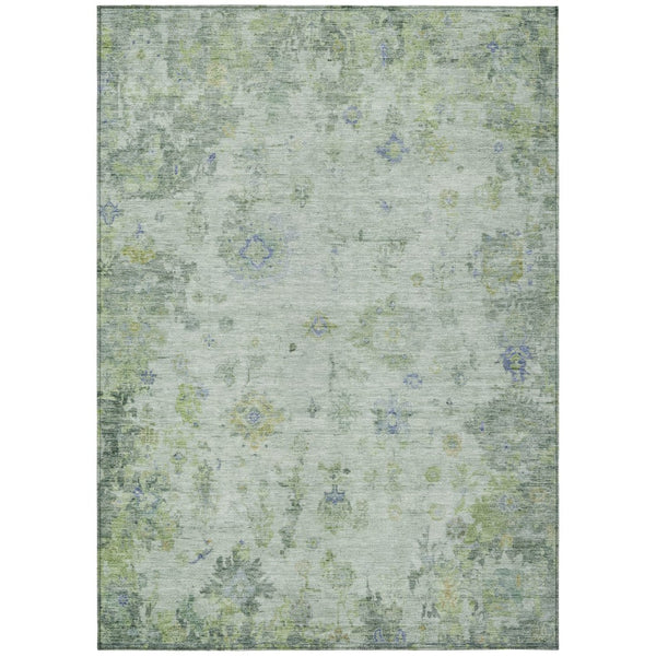 HomeRoots 5' Artichoke Green & Blue Floral Washable Area Rug - Durable, Stylish, Indoor/Outdoor Versatile Design 658352