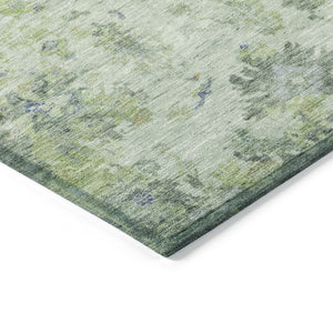 HomeRoots 5' Artichoke Green & Blue Floral Washable Area Rug - Durable, Stylish, Indoor/Outdoor Versatile Design 658352