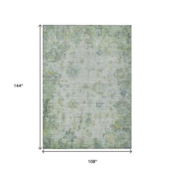 HomeRoots 9' X 12' Artichoke Green & Blue Floral Indoor/Outdoor Area Rug - Durable, Washable & Stylish Decor 658355