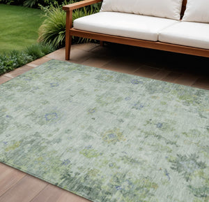HomeRoots 10' Artichoke Green and Blue Floral Washable Area Rug - Durable Indoor/Outdoor Design for All Spaces 658356