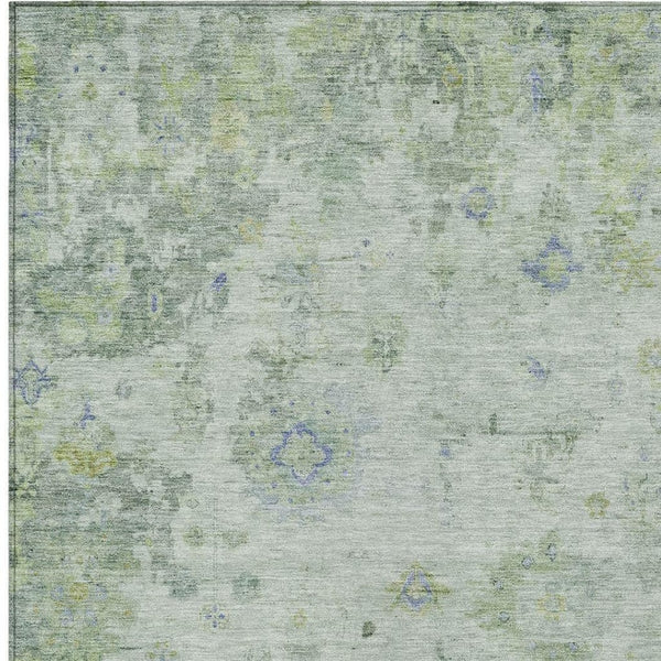 HomeRoots 10' Artichoke Green and Blue Floral Washable Area Rug - Durable Indoor/Outdoor Design for All Spaces 658356