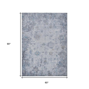 HomeRoots 5' X 8' Blue and Gray Floral Area Rug - Durable, Washable Design for Indoor & Outdoor Elegance! 658358