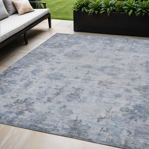 HomeRoots 5' X 8' Blue and Gray Floral Area Rug - Durable, Washable Design for Indoor & Outdoor Elegance! 658358
