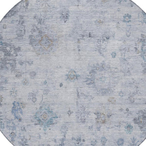 HomeRoots 8' Blue and Gray Round Floral Area Rug - Washable, Durable, Perfect for Indoor & Outdoor Spaces 658359