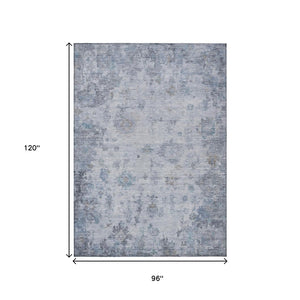 HomeRoots 8' Blue and Gray Floral Washable Area Rug - Durable Indoor/Outdoor Design for High-Traffic Spaces 658360