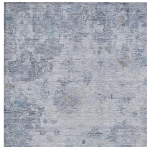 HomeRoots 8' Blue and Gray Floral Washable Area Rug - Durable Indoor/Outdoor Design for High-Traffic Spaces 658360