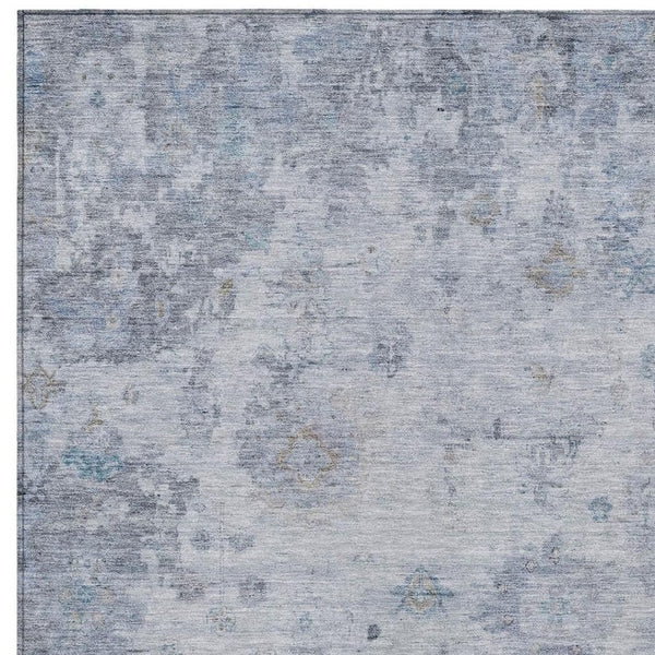 HomeRoots 8' Blue and Gray Floral Washable Area Rug - Durable Indoor/Outdoor Design for High-Traffic Spaces 658360