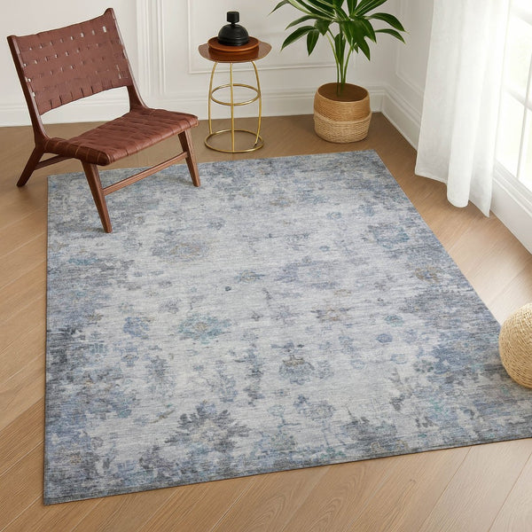 HomeRoots 9' X 12' Blue and Gray Floral Washable Area Rug - Durable, Stylish for Indoor & Outdoor Spaces! 658361