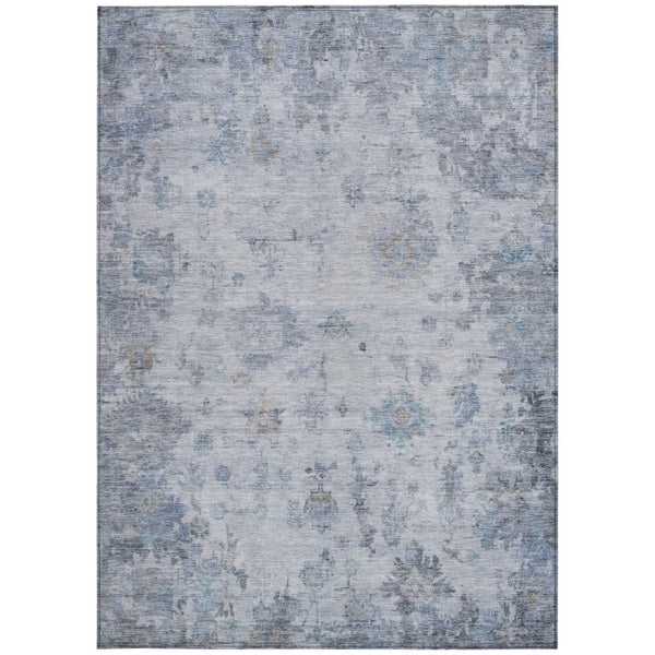 HomeRoots 10' Blue and Gray Floral Area Rug – Washable, Durable, Indoor/Outdoor, Perfect for High Traffic Spaces 658362