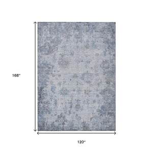 HomeRoots 10' Blue and Gray Floral Area Rug – Washable, Durable, Indoor/Outdoor, Perfect for High Traffic Spaces 658362