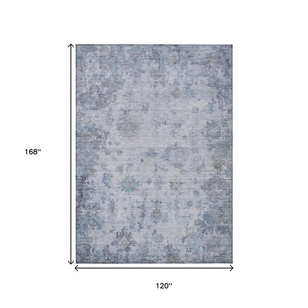 HomeRoots 10' Blue and Gray Floral Area Rug – Washable, Durable, Indoor/Outdoor, Perfect for High Traffic Spaces 658362