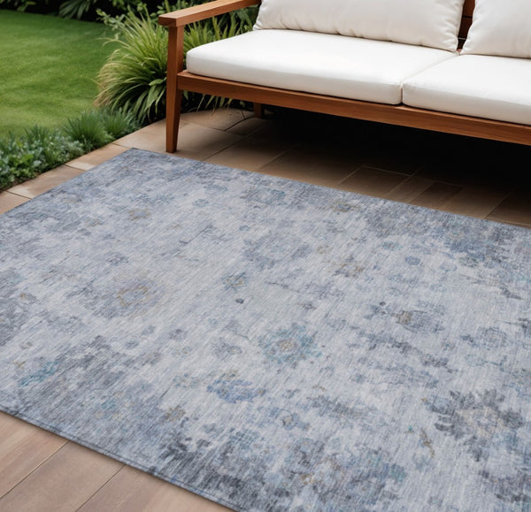 HomeRoots 10' Blue and Gray Floral Area Rug – Washable, Durable, Indoor/Outdoor, Perfect for High Traffic Spaces 658362