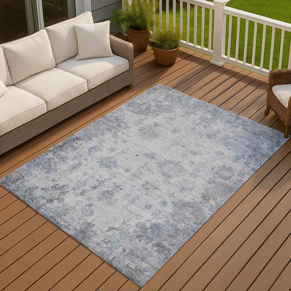 HomeRoots 10' Blue and Gray Floral Area Rug – Washable, Durable, Indoor/Outdoor, Perfect for High Traffic Spaces 658362