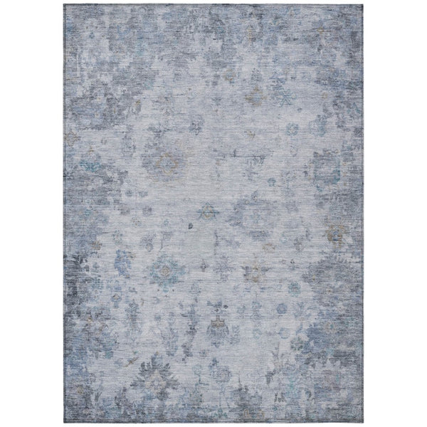 HomeRoots 10' Blue and Gray Floral Area Rug – Washable, Durable, Indoor/Outdoor, Perfect for High Traffic Spaces 658362