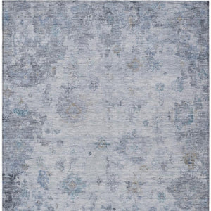 HomeRoots 10' Blue and Gray Floral Area Rug – Washable, Durable, Indoor/Outdoor, Perfect for High Traffic Spaces 658362