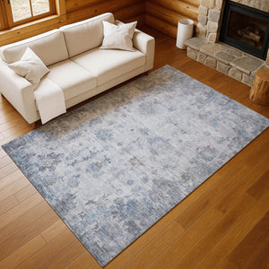 HomeRoots 10' Blue and Gray Floral Area Rug – Washable, Durable, Indoor/Outdoor, Perfect for High Traffic Spaces 658362
