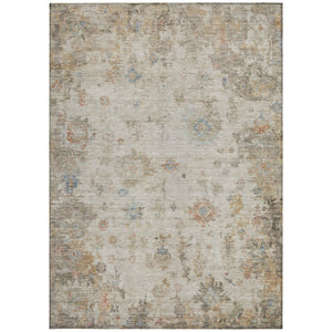 HomeRoots 5' Elegant Ivory Beige & Blue Floral Washable Area Rug - Indoor/Outdoor, Durable & Stylish Design 658364