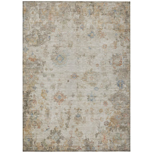 HomeRoots 5' Elegant Ivory Beige & Blue Floral Washable Area Rug - Indoor/Outdoor, Durable & Stylish Design 658364