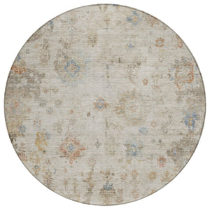 HomeRoots 8' Round Floral Indoor/Outdoor Area Rug in Ivory, Beige & Blue - Durable, Washable & Stylish Design! 658365
