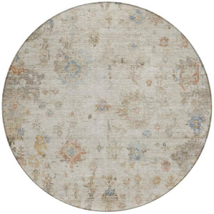 HomeRoots 8' Round Floral Indoor/Outdoor Area Rug in Ivory, Beige & Blue - Durable, Washable & Stylish Design! 658365