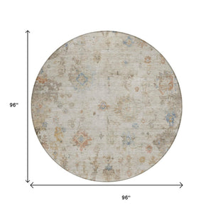 HomeRoots 8' Round Floral Indoor/Outdoor Area Rug in Ivory, Beige & Blue - Durable, Washable & Stylish Design! 658365