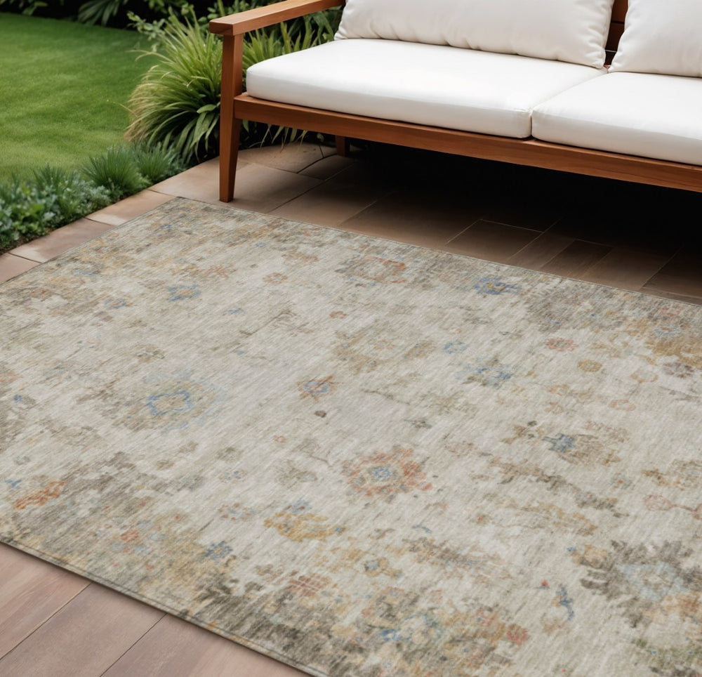 HomeRoots 8' X 10' Elegant Ivory, Beige & Blue Floral Washable Area Rug – Perfect for Indoor/Outdoor Spaces! 658366