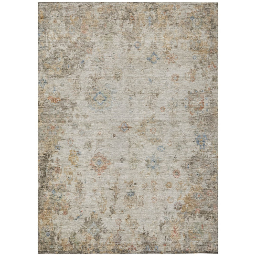 HomeRoots 9' X 12' Elegant Ivory Beige & Blue Floral Area Rug - Washable, Durable for Indoor & Outdoor Use 658367