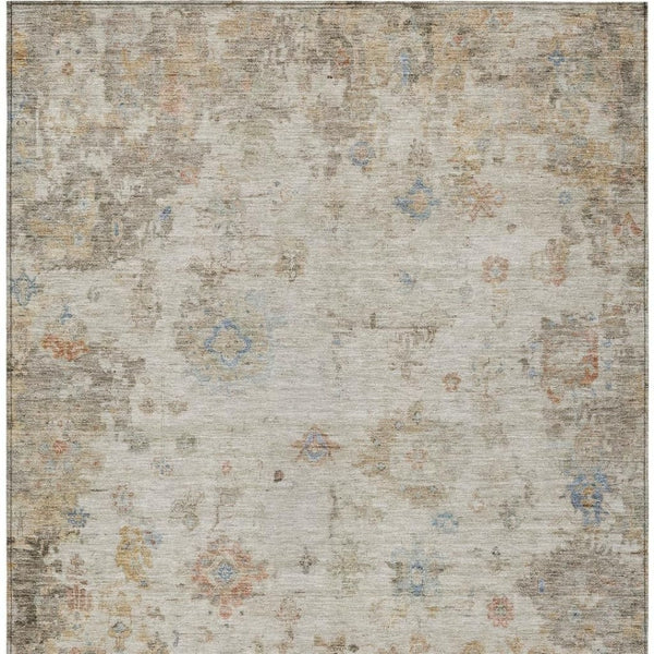HomeRoots 9' X 12' Elegant Ivory Beige & Blue Floral Area Rug - Washable, Durable for Indoor & Outdoor Use 658367