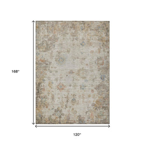 HomeRoots 10' Floral Washable Area Rug in Ivory, Beige & Blue - Durable Indoor/Outdoor Charm for Busy Homes 658368