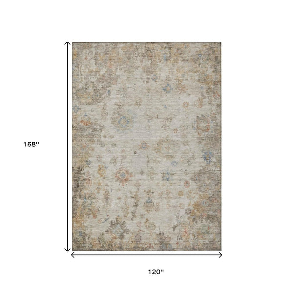 HomeRoots 10' Floral Washable Area Rug in Ivory, Beige & Blue - Durable Indoor/Outdoor Charm for Busy Homes 658368