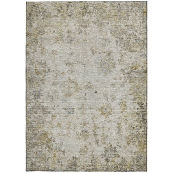 HomeRoots 5' X 8' Taupe and Blue Floral Rug - Stylish, Washable Area Rug for Indoor & Outdoor Spaces 658370